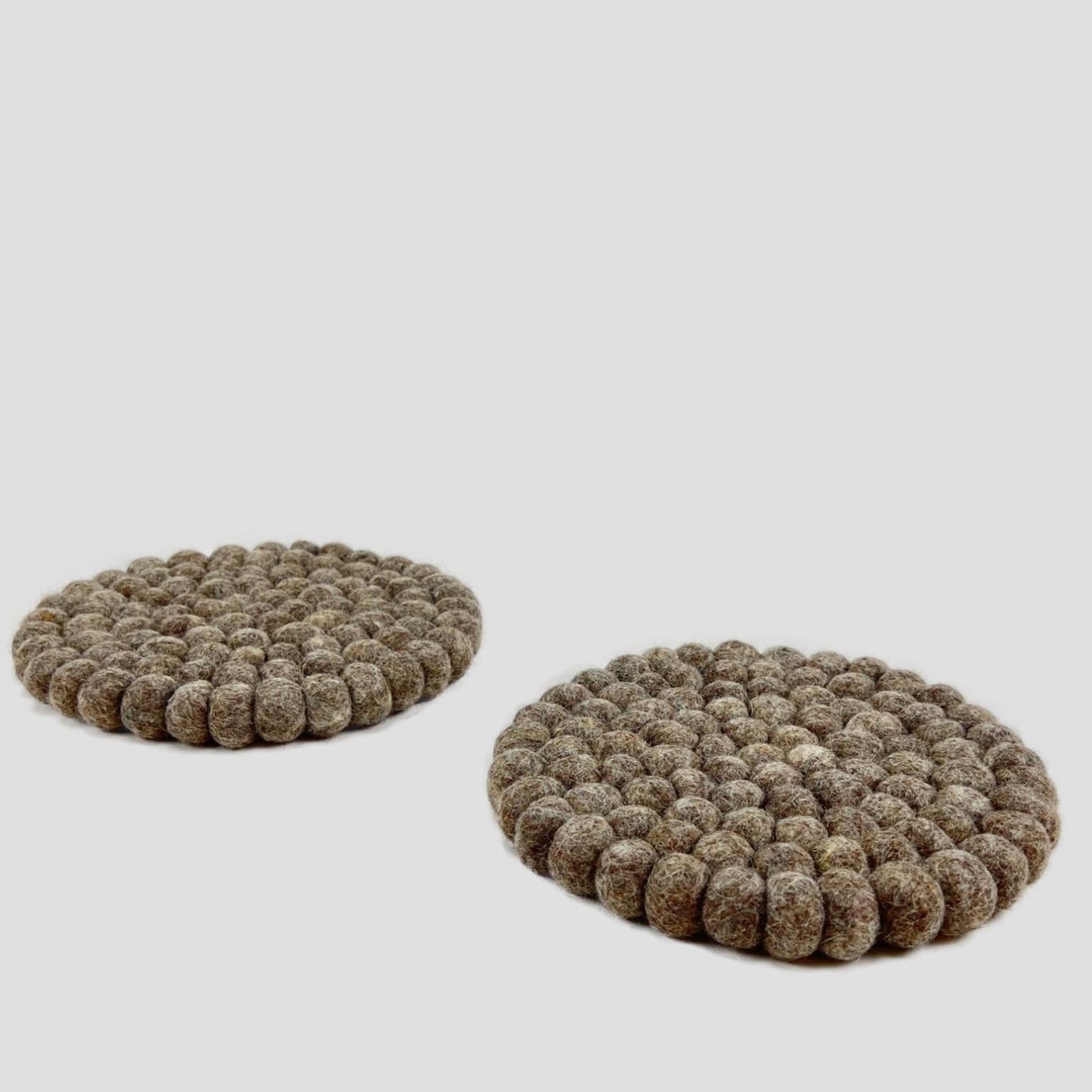 Brown Round Felted Ball Trivet-Set Of 2Pcs.