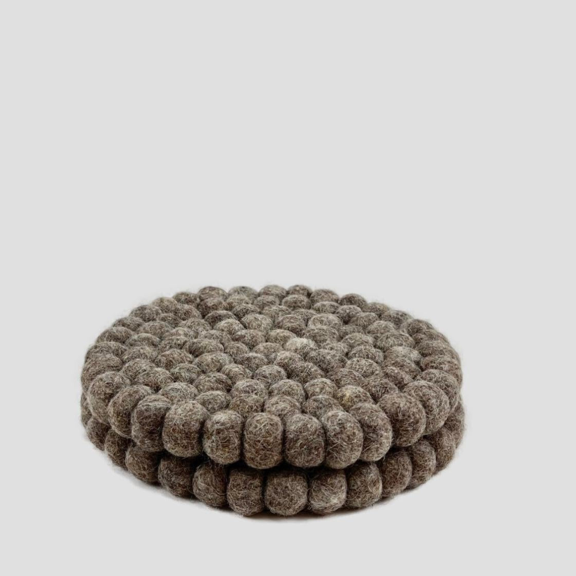 Brown Round Felted Ball Trivet-Set Of 2Pcs.