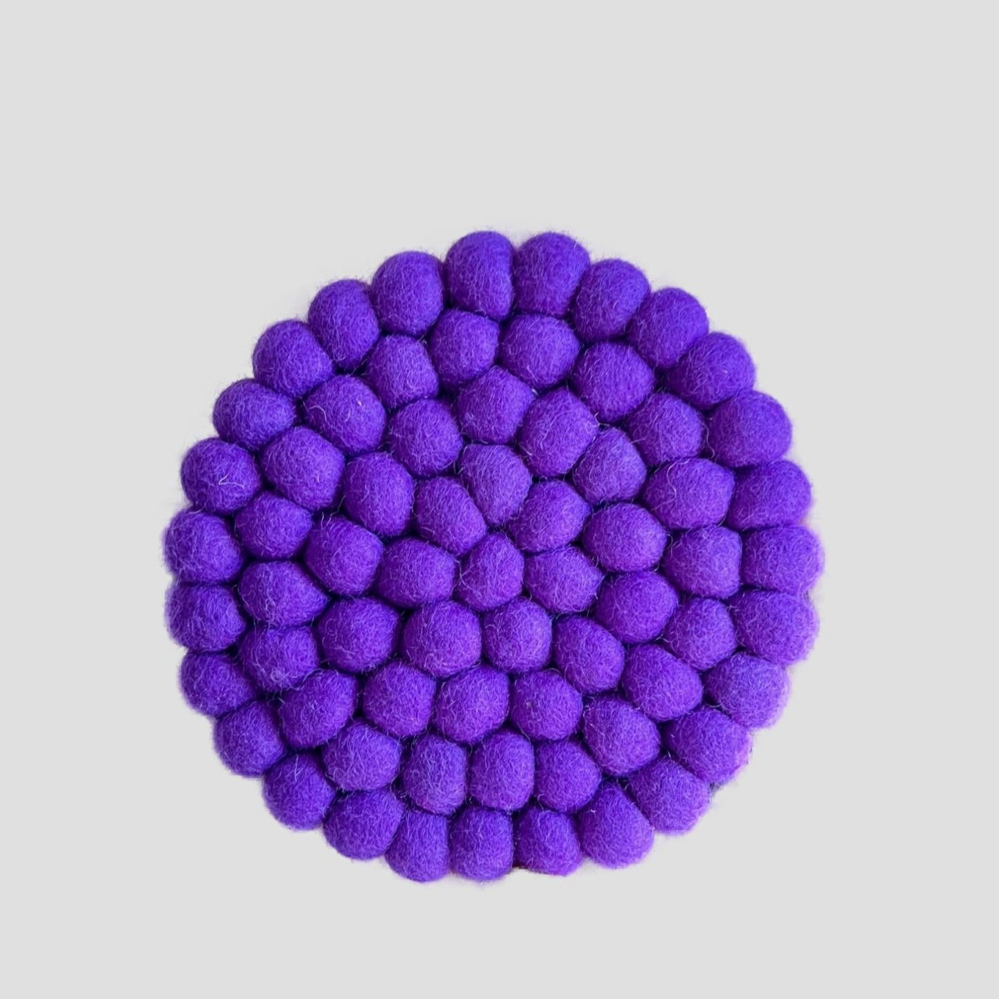 Purple Felt Ball Round Trivet-Set Of 2Pcs.