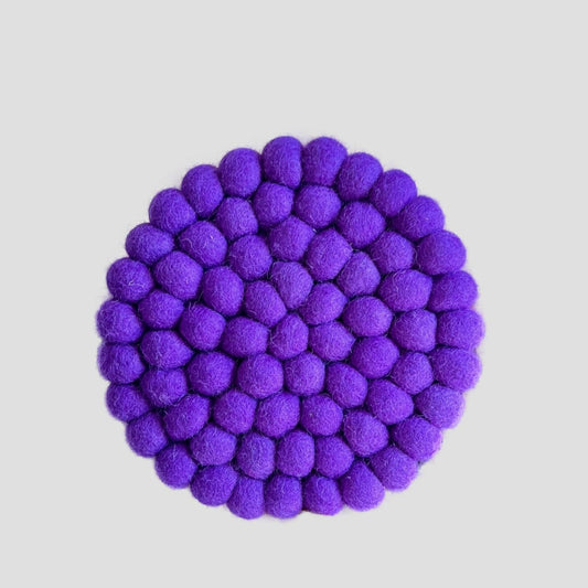 Purple Felt Ball Round Trivet-Set Of 2Pcs.