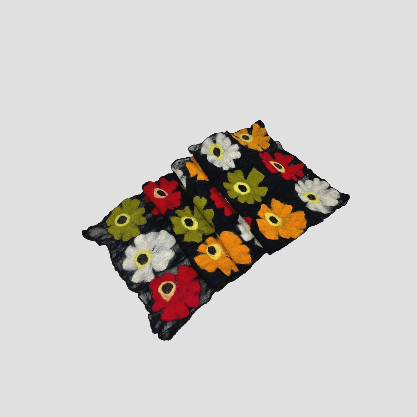 Colorful Flowers Merino Wool & Silk Felt Scarf