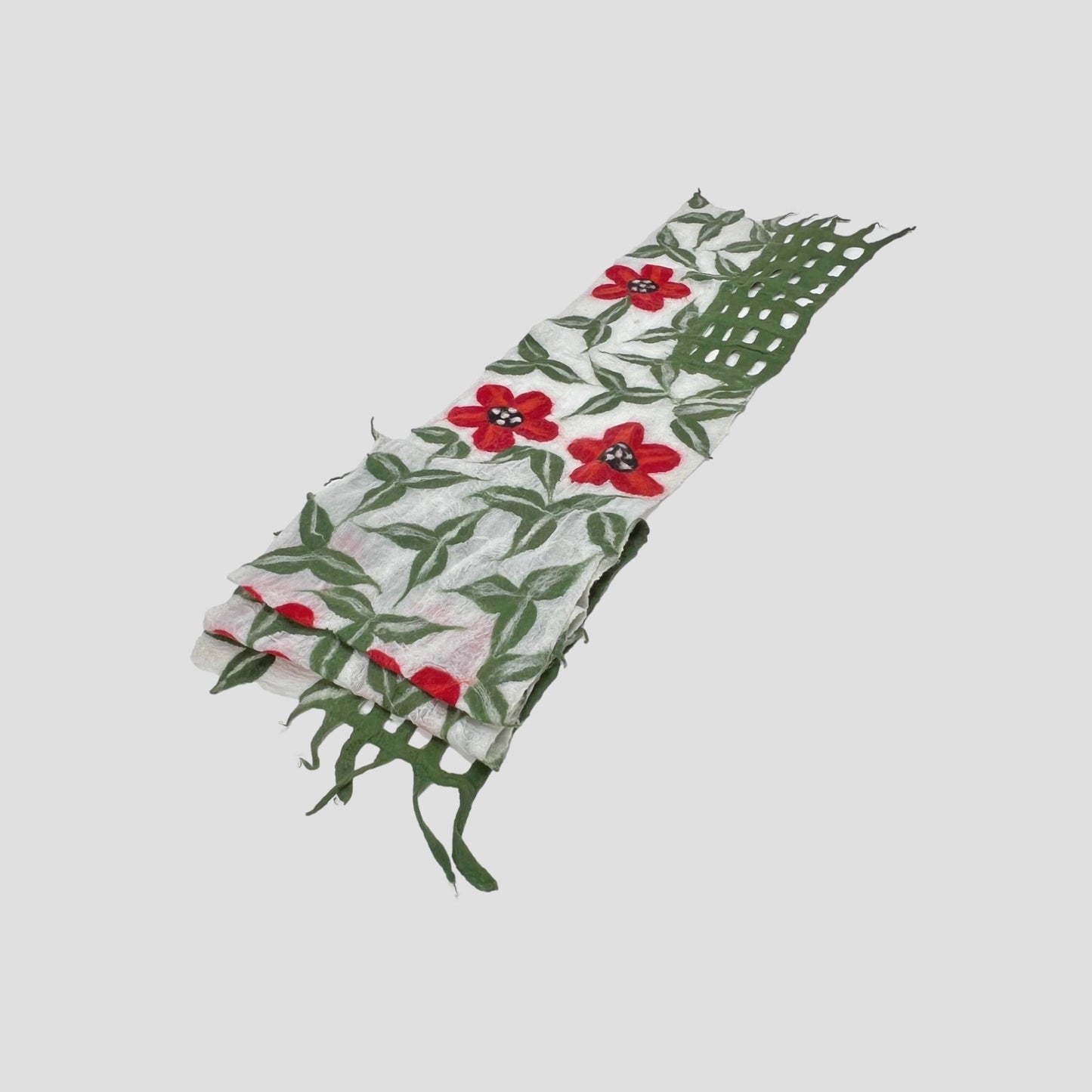 Red Flower Merino Wool Felted Net Scarf