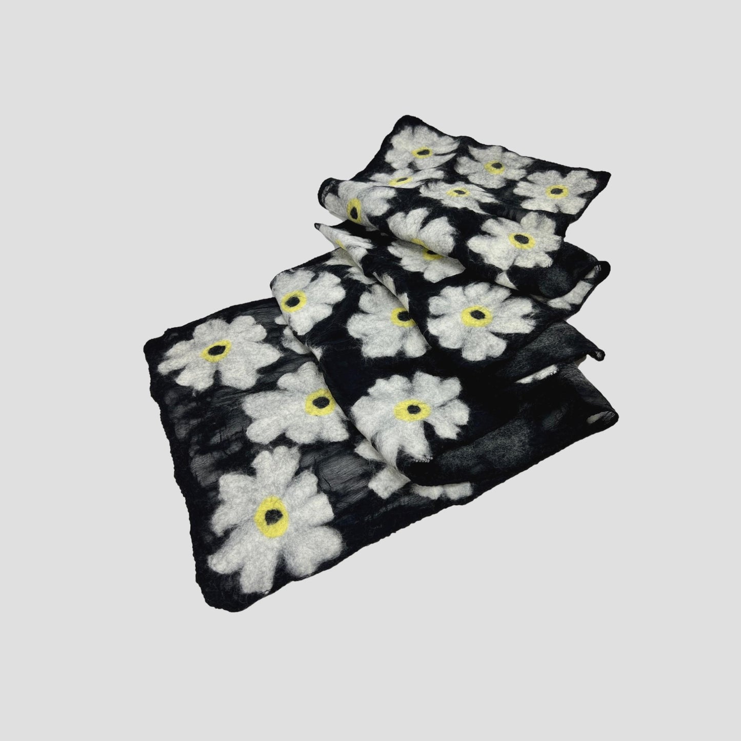 White Flower Merino Wool & Silk Felted Scarf