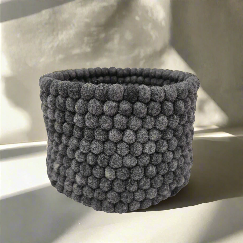 Charming Handmade Felt Pom Pom Basket – Perfect for Storage & Decor