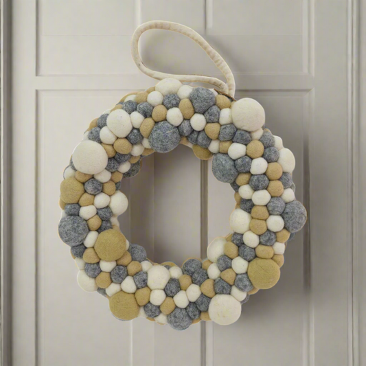 Door Hanging Gray &.. Felt Ball Wreath 14 Inches