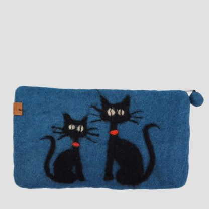 Hand Felted Black Kitty Purse 5x8 Inches