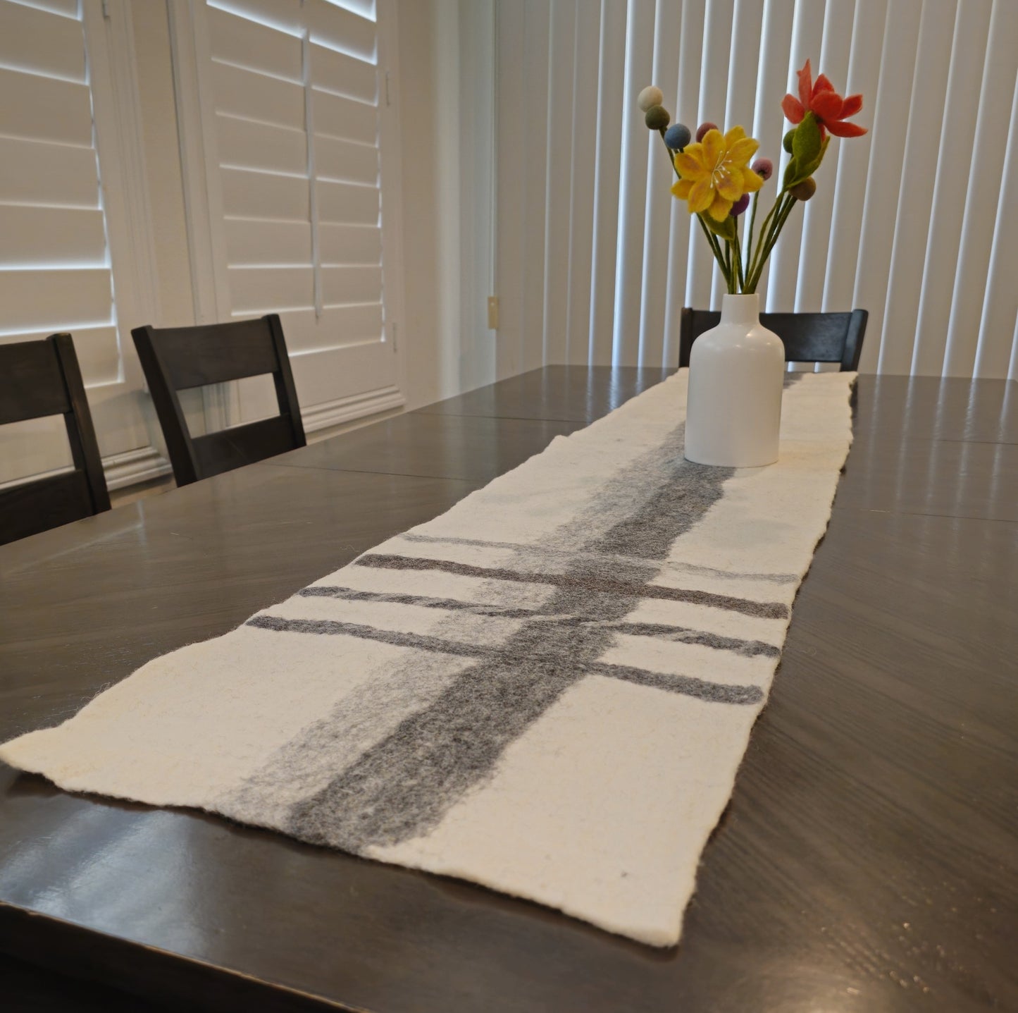 Artisan Gray Stripes Felted Table Runner