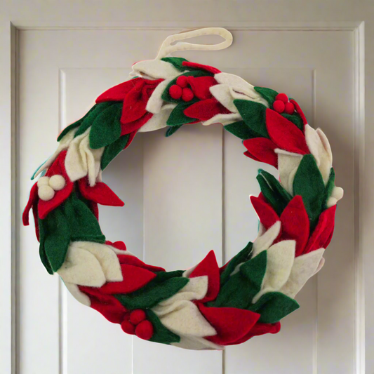 Door Hanging Felt Multi Leaf Wreath 13 Inches