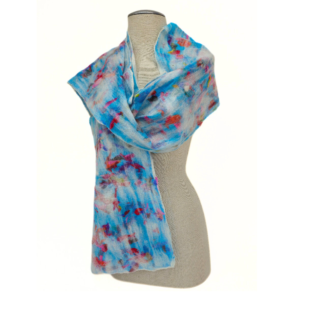 Turquoise Nuno Felted Merino Wool and Silk Scarf