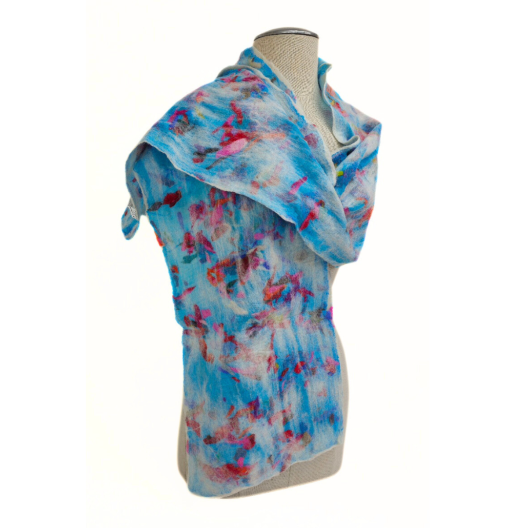 Turquoise Nuno Felted Merino Wool and Silk Scarf