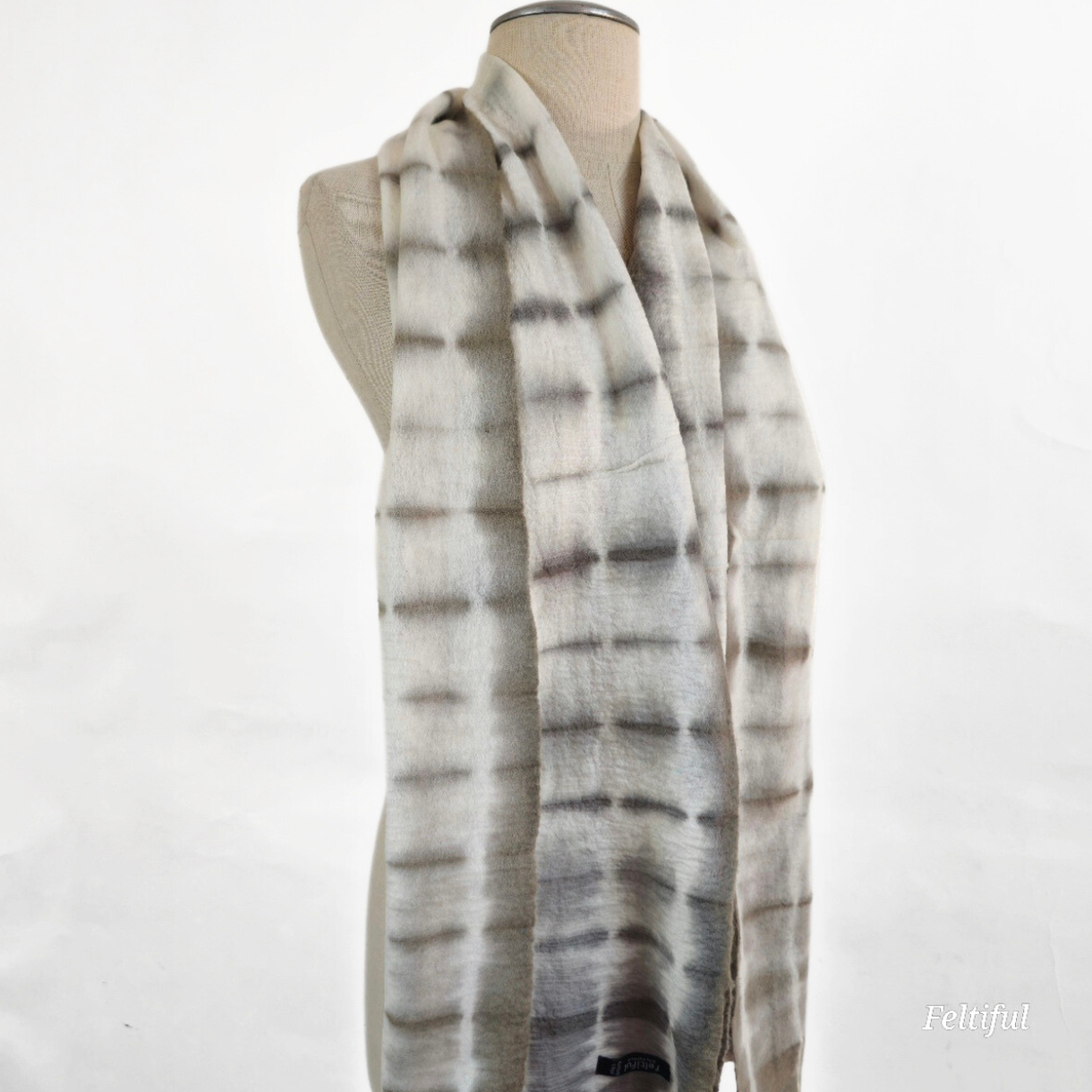 Merino Wool Tie Dye Felted Scarf-Gray