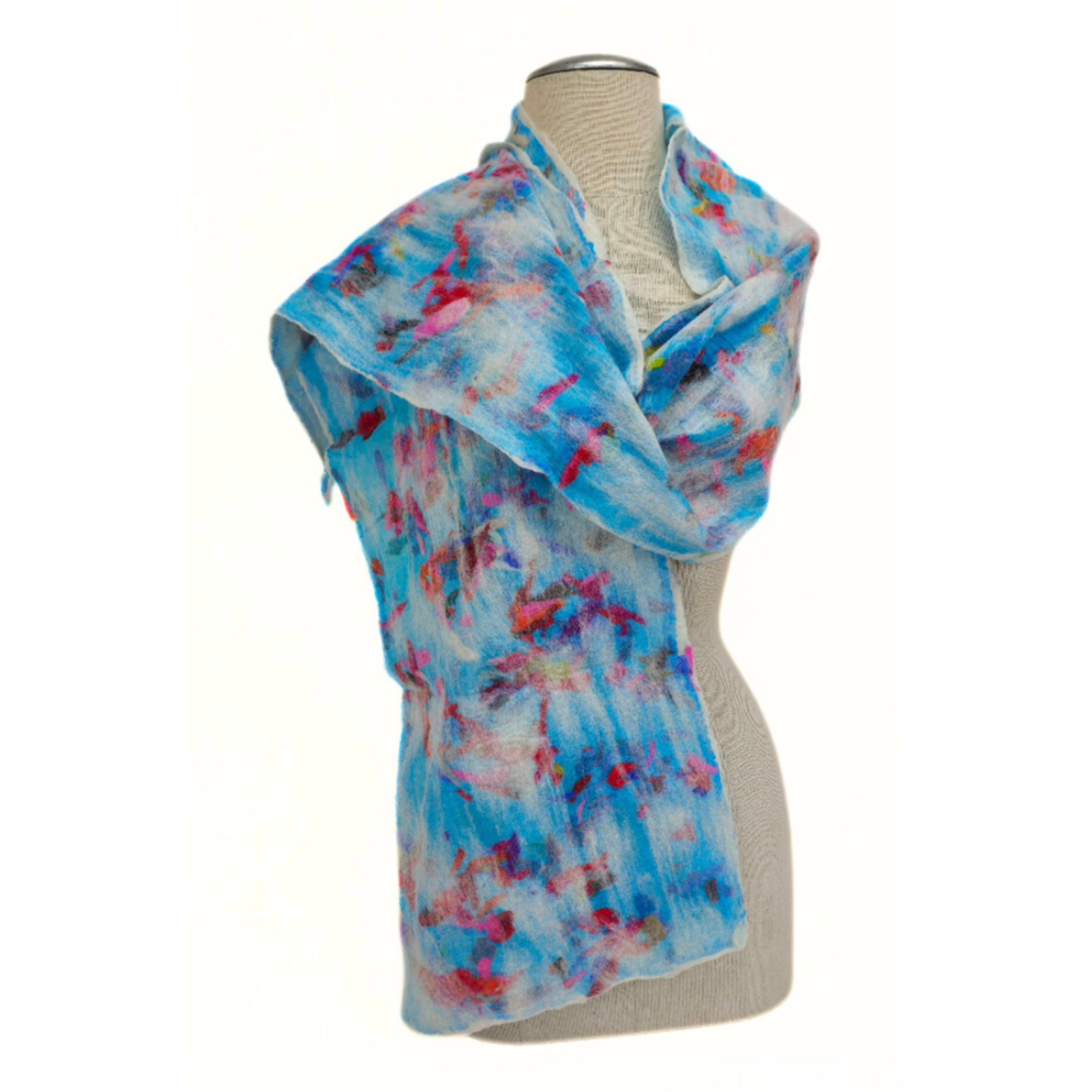 Turquoise Nuno Felted Merino Wool and Silk Scarf