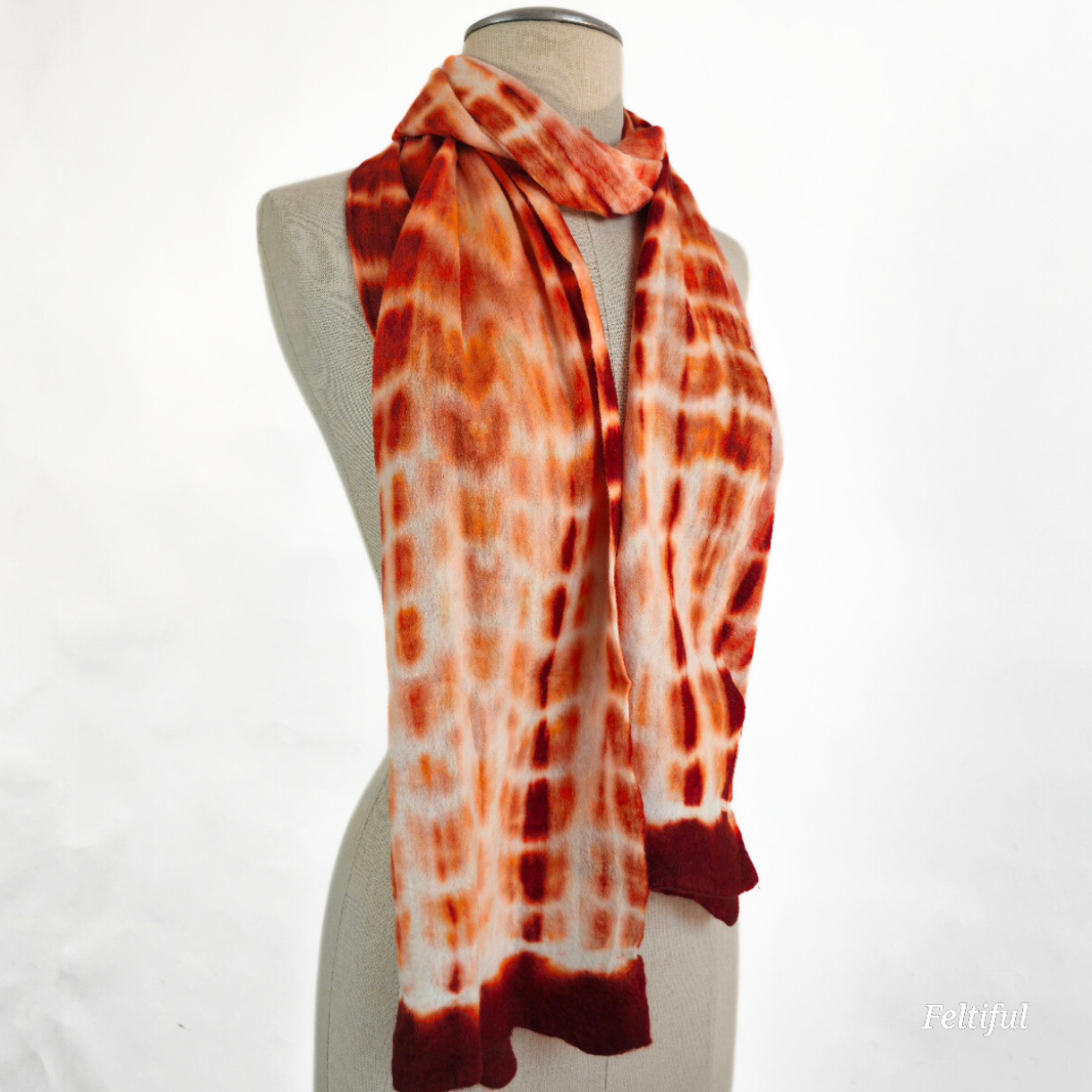 Merino Wool Tie Dye Felted Scarf-Maroon