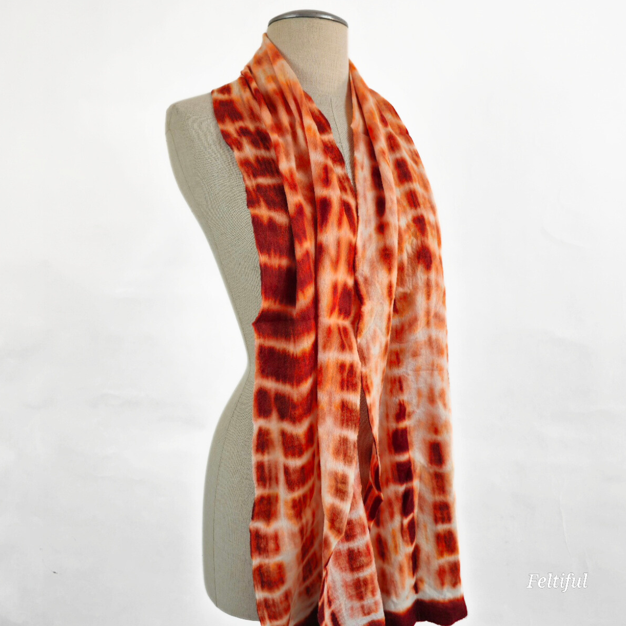 Merino Wool Tie Dye Felted Scarf-Maroon