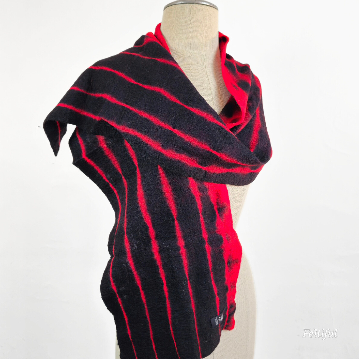 Merino Wool Tie Dye Felted Scarf-Black