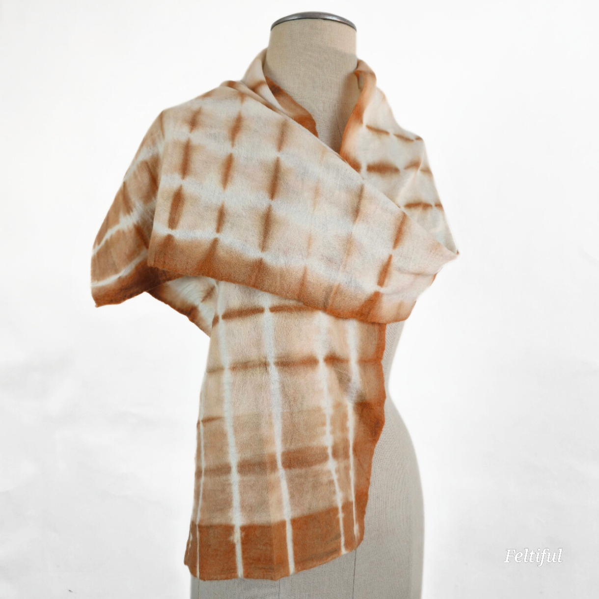 Merino Wool Tie Dye Felted Scarf-Brown