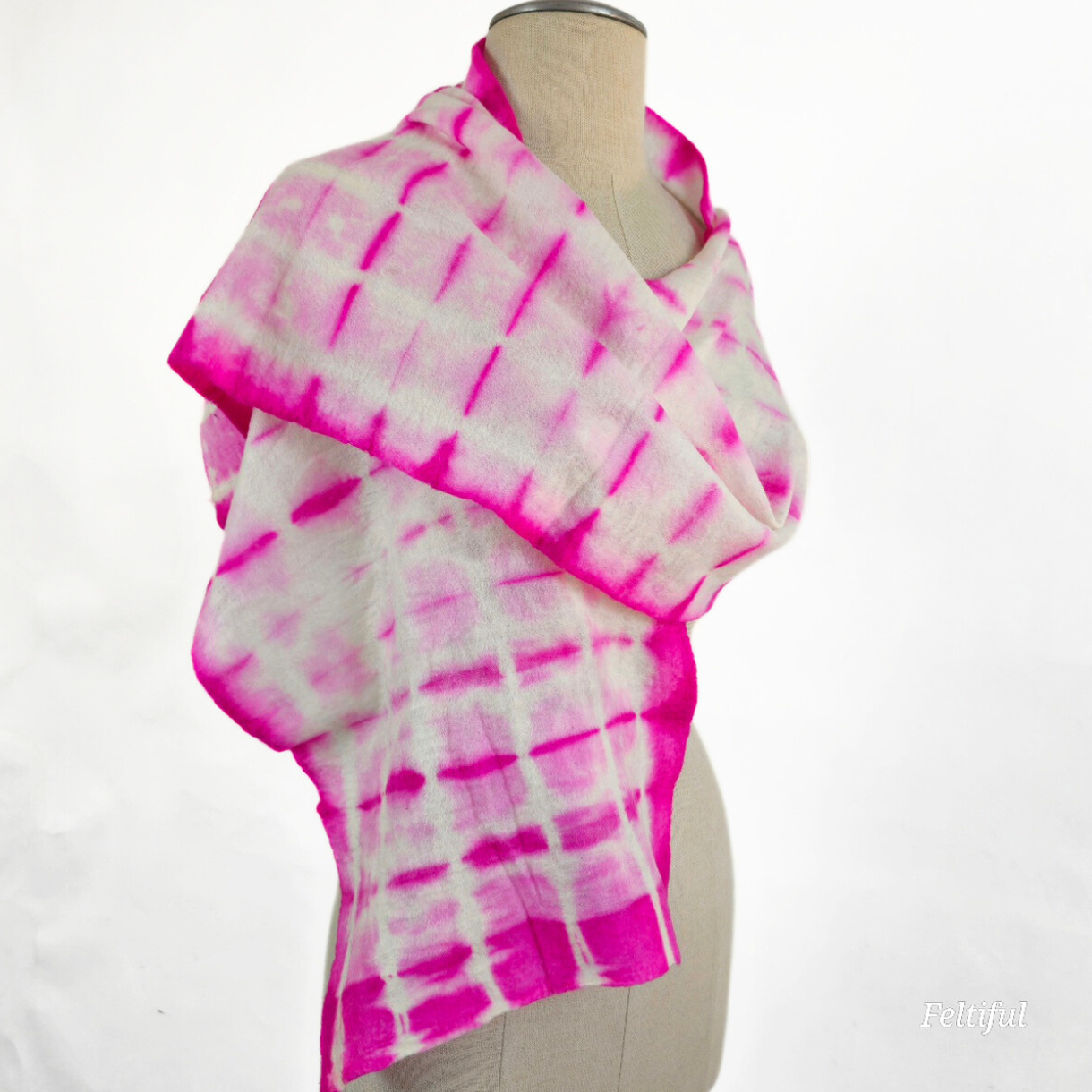 Merino Wool Tie Dye Felted Scarf-Fuchsia