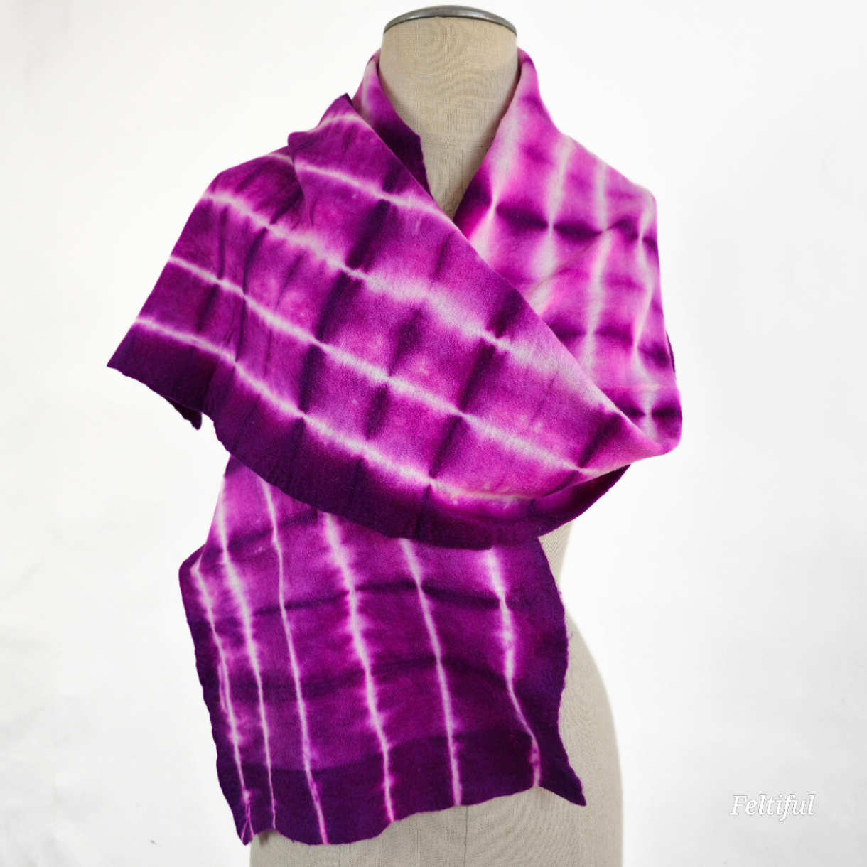 Merino Wool Tie Dye Felted Scarf-Purple