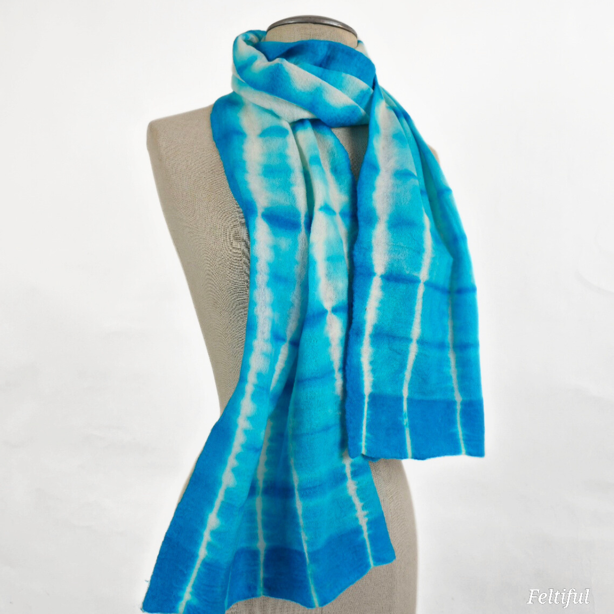 Merino Wool Tie Dye Felted Scarf-Turquoise