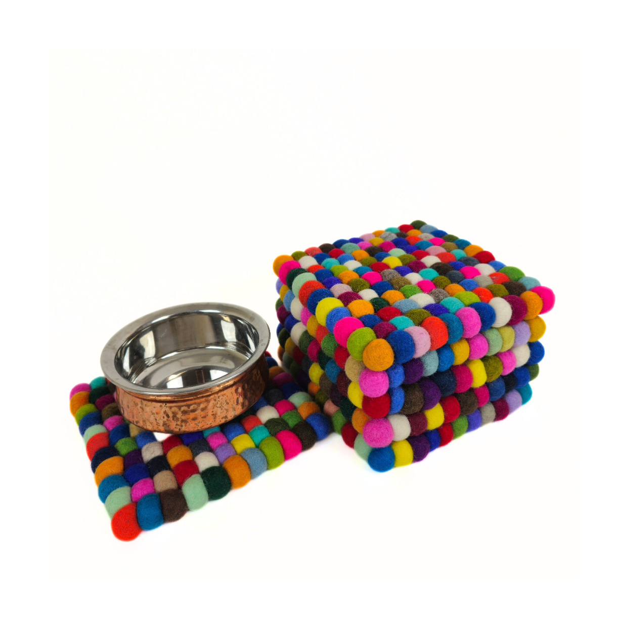 Multi-color Pom Pom Felt Trivet