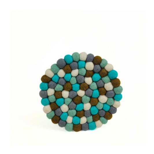 Multi-Turquoise Pom Pom Felt Trivet