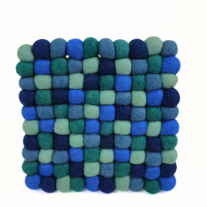 Blue-Green Pom Pom Felt Trivet