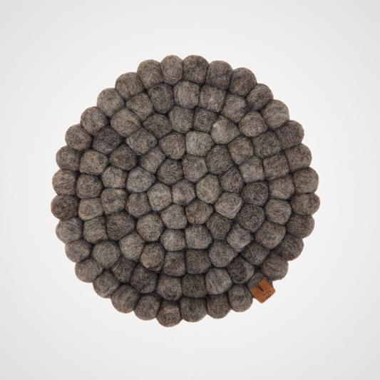 Brown Round Felted Ball Trivet-Set Of 2Pcs.