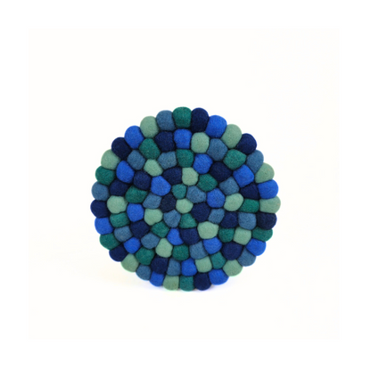 Blue-Green Pom Pom Felt Trivet