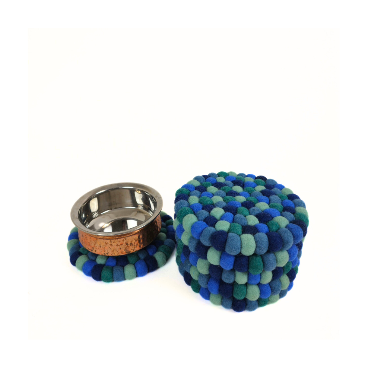 Blue-Green Pom Pom Felt Trivet