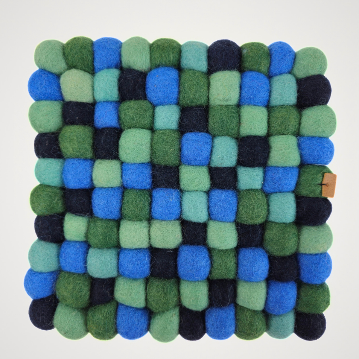 Blue-Green Pom Pom Felt Trivet