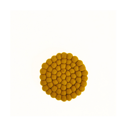 Mustard Felt Pom Pom Coasters, Set Of 2 Pieces