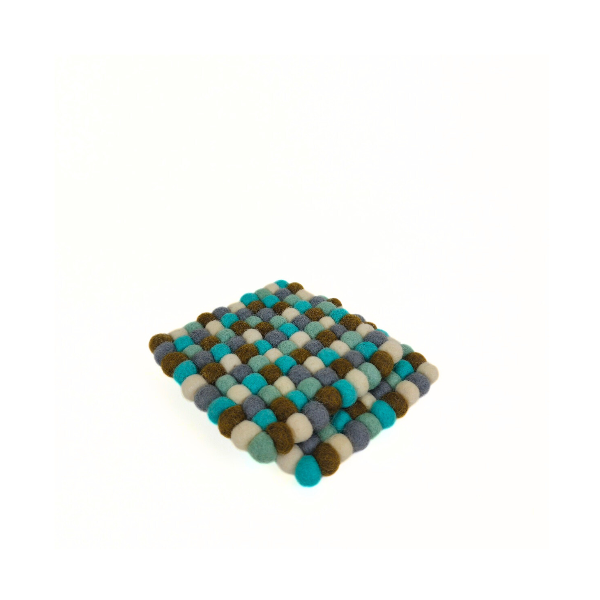 Multi-Turquoise Felt Pom Pom Coaster, Set Of 2 Pieces