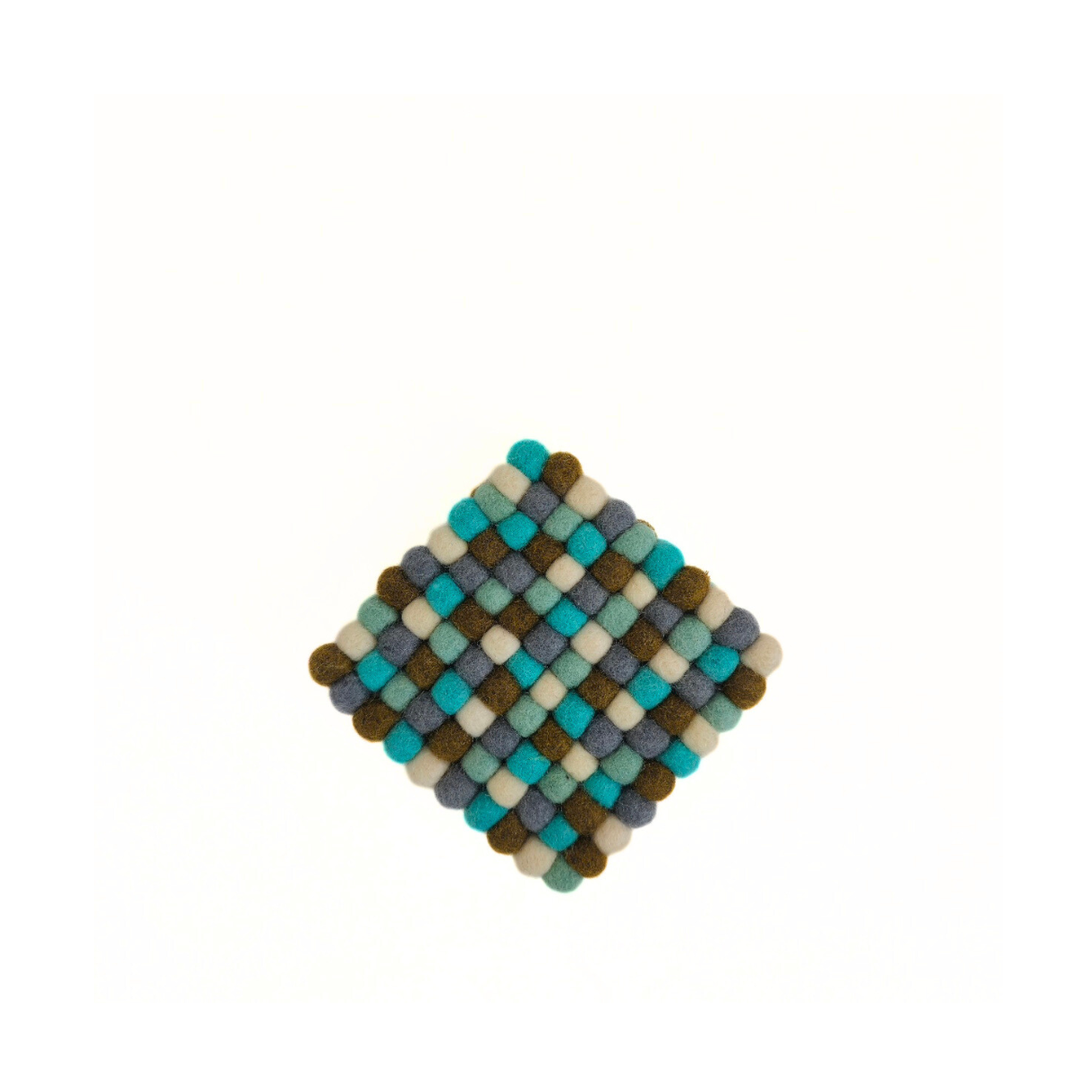 Multi-Turquoise Felt Pom Pom Coaster, Set Of 2 Pieces