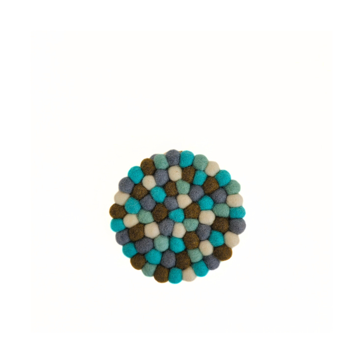 Multi-Turquoise Felt Pom Pom Coaster, Set Of 2 Pieces