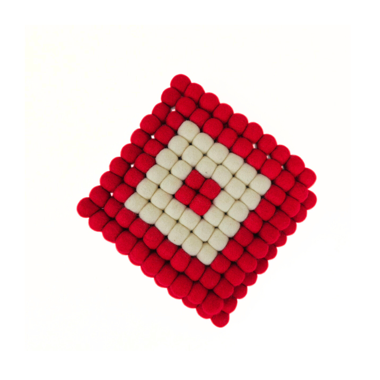 Red and White Pom Pom Felted Ball Trivet