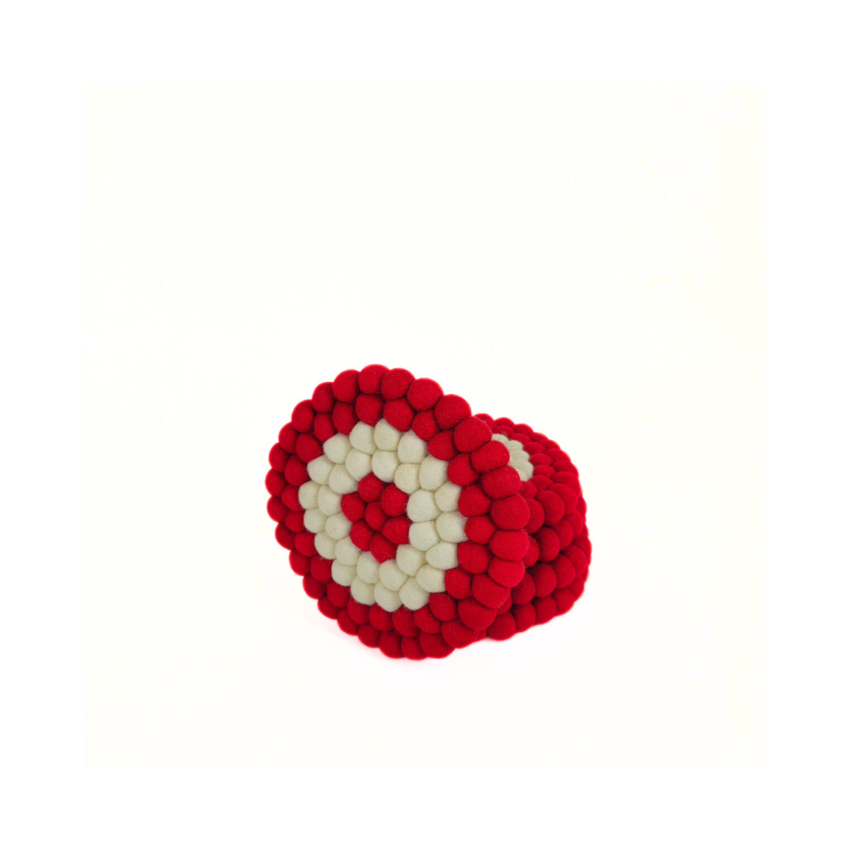 Red and White Pom Pom Felted Ball Trivet