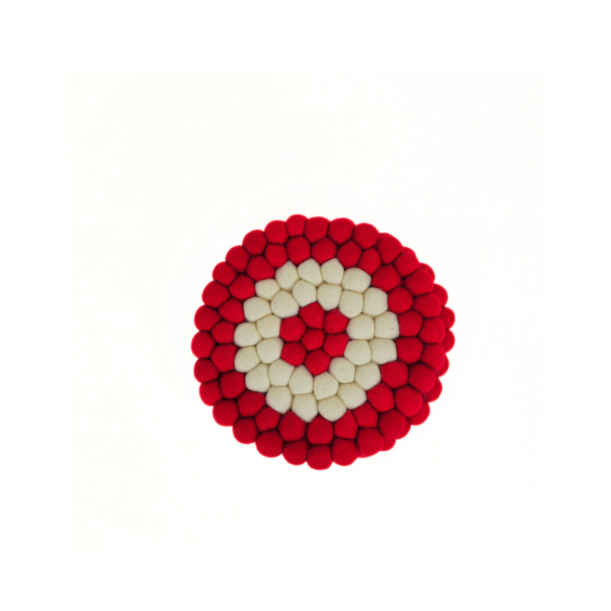 Red and White Pom Pom Felted Ball Trivet