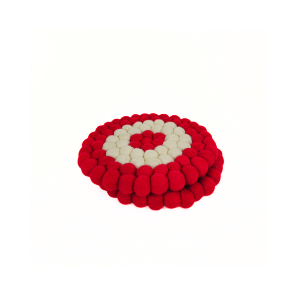 Red and White Pom Pom Felted Ball Trivet