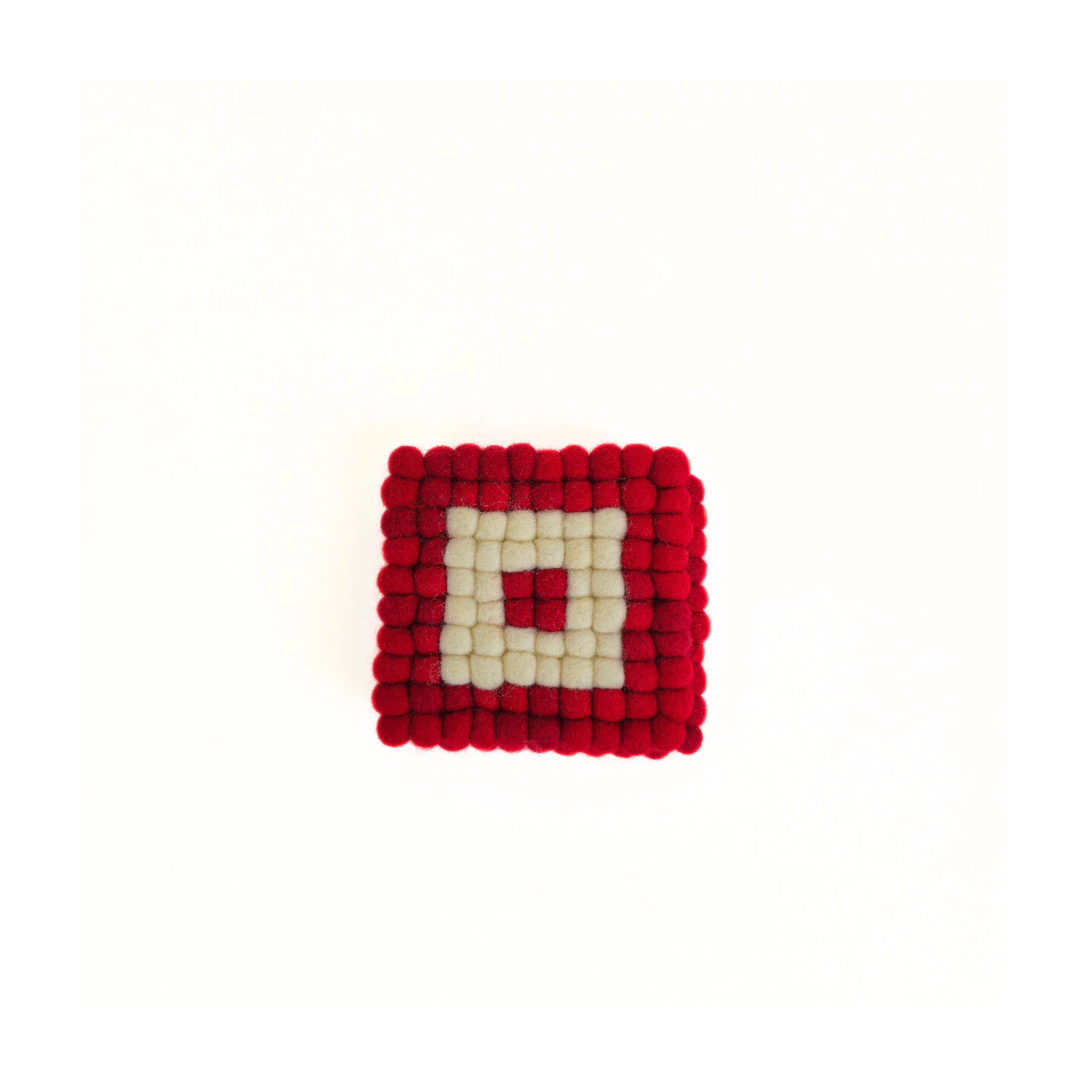 Red-White Felt Pom Pom Coaster, Set Of 2 Pieces