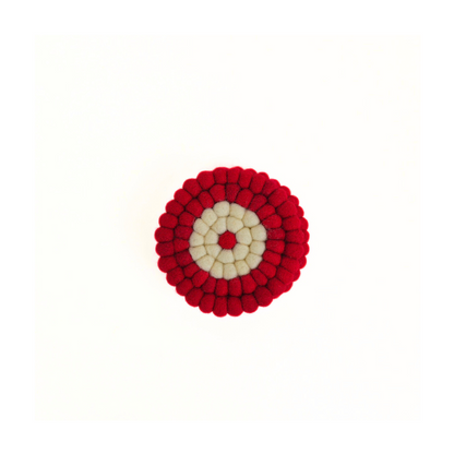 Red-White Felt Pom Pom Coaster, Set Of 2 Pieces