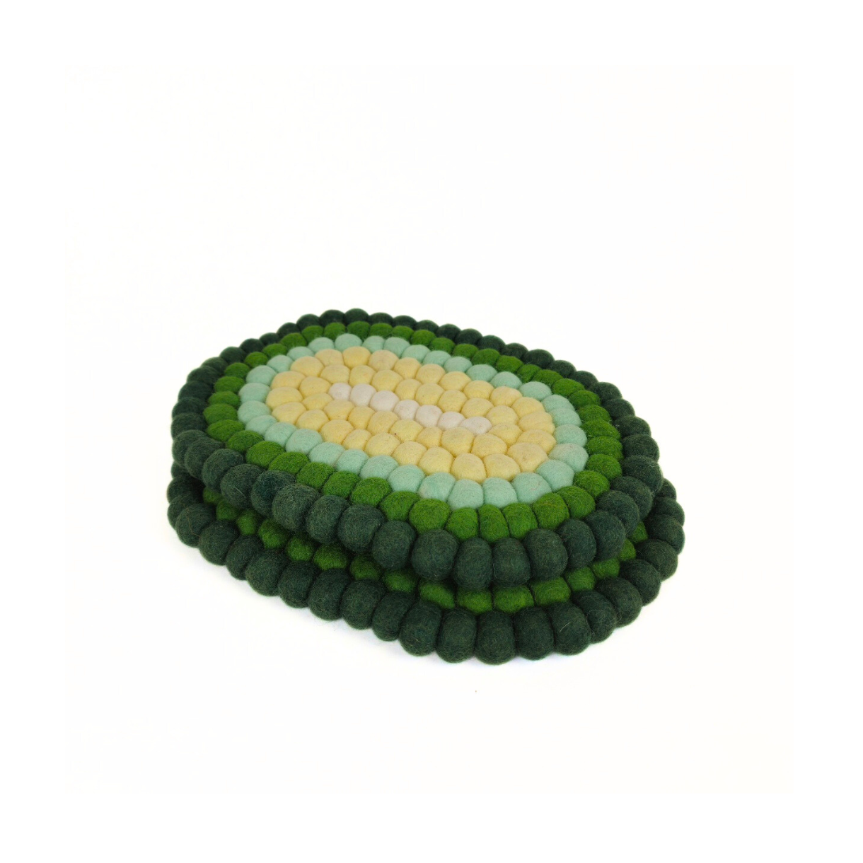 Brown-Green Felted Ball Oval Trivet