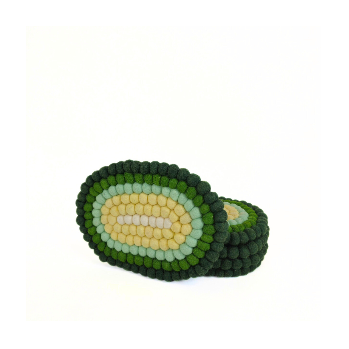 Brown-Green Felted Ball Oval Trivet