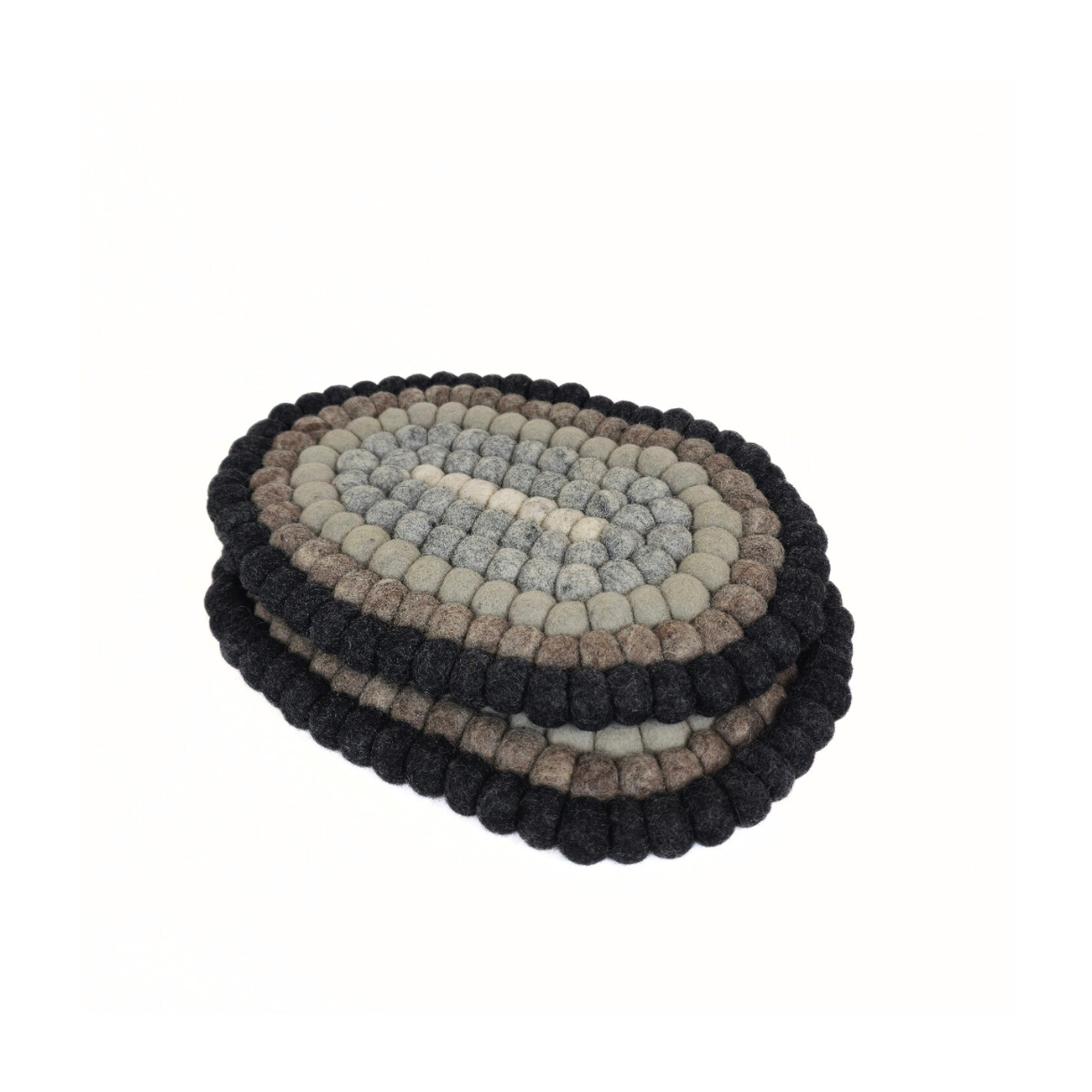 Brown-Green Felted Ball Oval Trivet