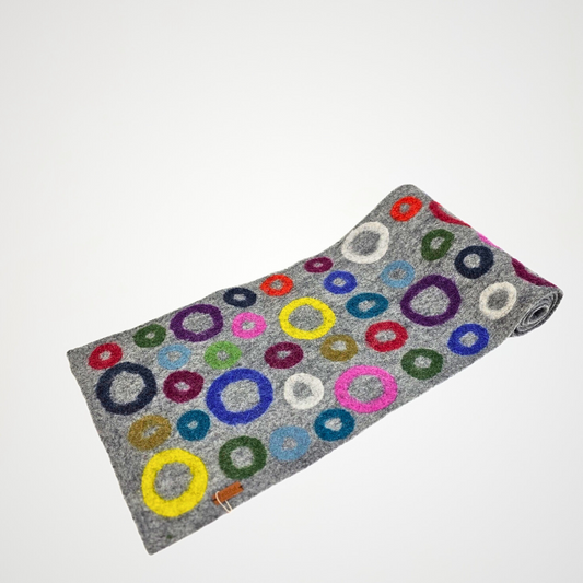 Artisan Multi Circle Felted Table Runner-14IN Wide