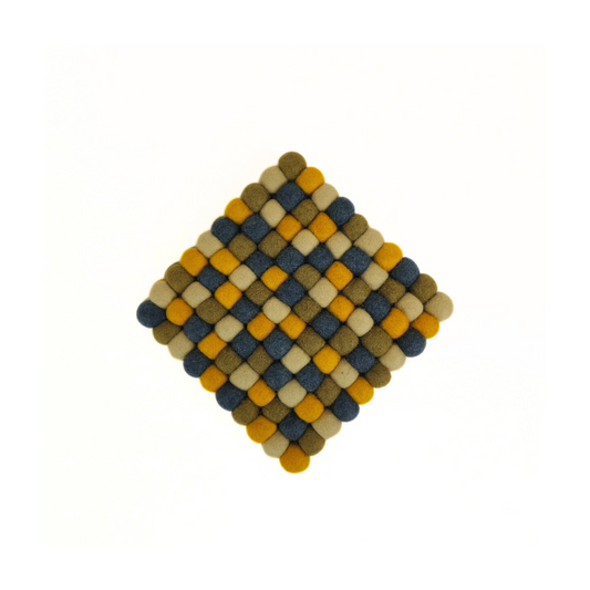 Multi Mustard-Camel Pom Pom Felt Trivet