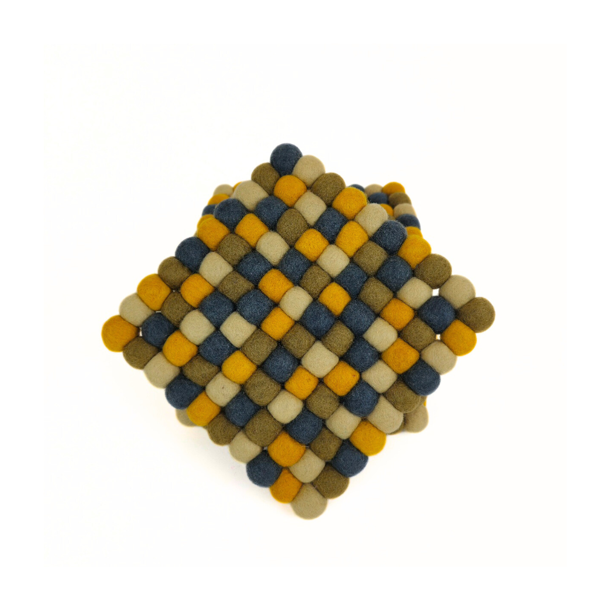 Multi Mustard-Camel Pom Pom Felt Trivet