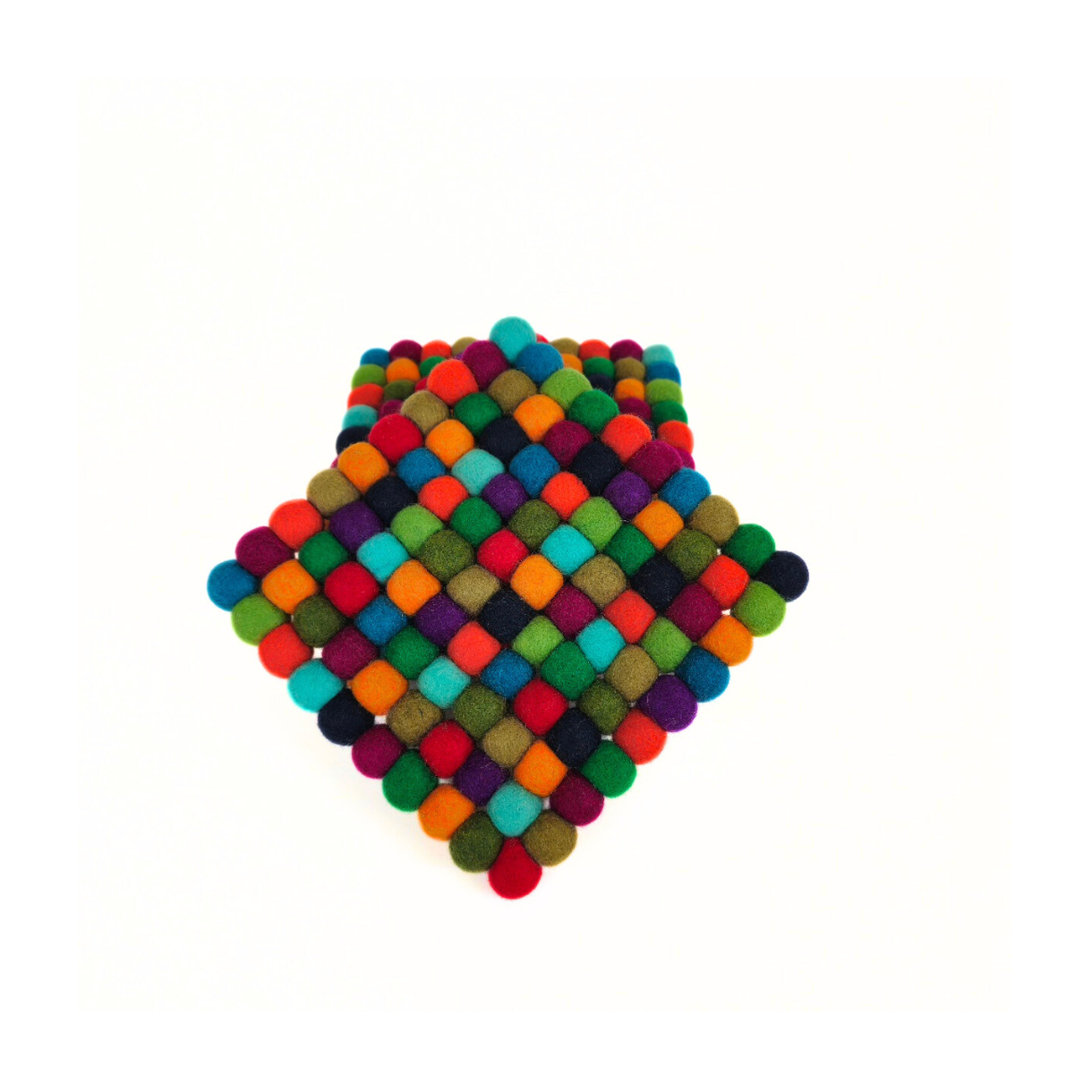 Multi Orange-Turquoise Pom Pom Felt Trivet