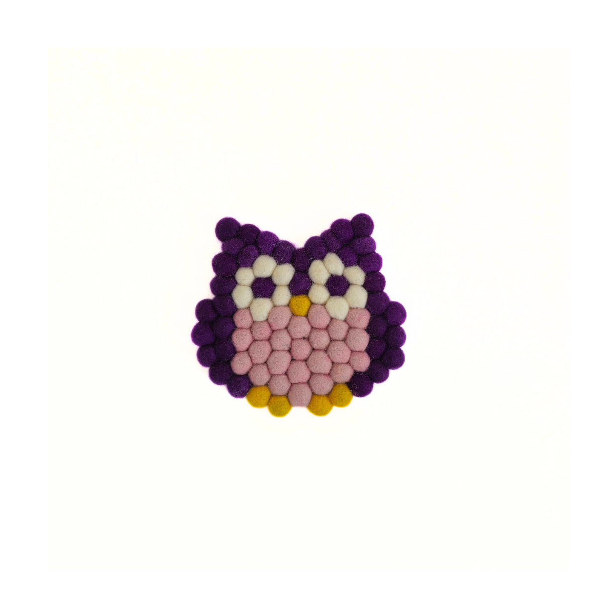 Owl Felt Pom Pom Coaster, Set Of 2 Pieces