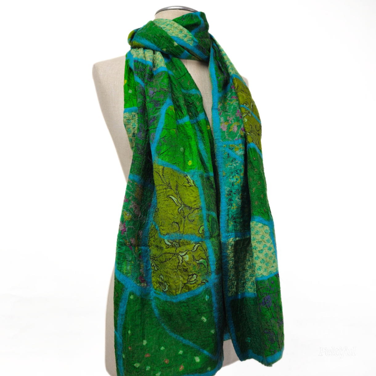 Merino Wool and Silk Felt Patches Scarf