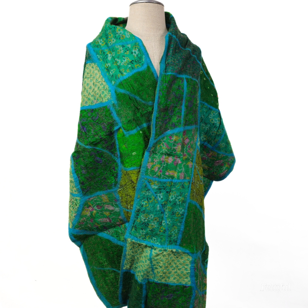 Merino Wool and Silk Felt Patches Scarf